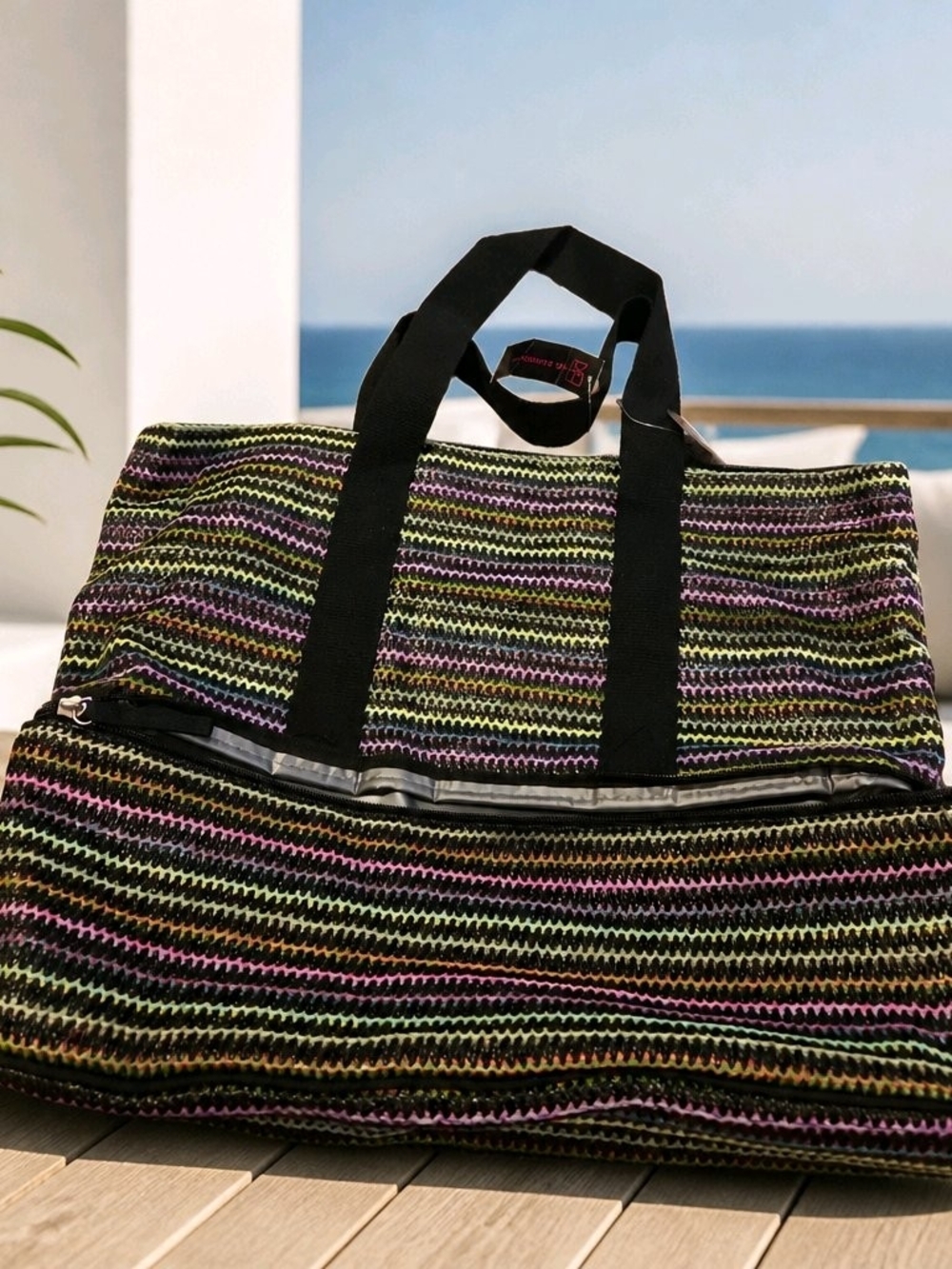 No Boundaries Multicolor Striped Tote Bag - Black Handles